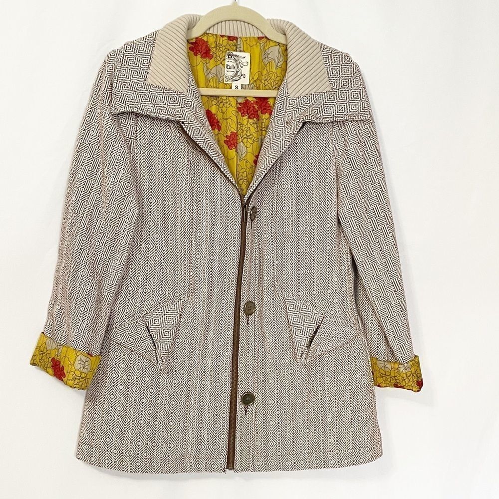 Tulle Anthropologie Pea Coat Fitted Tan Textured S - Picture 2 of 8